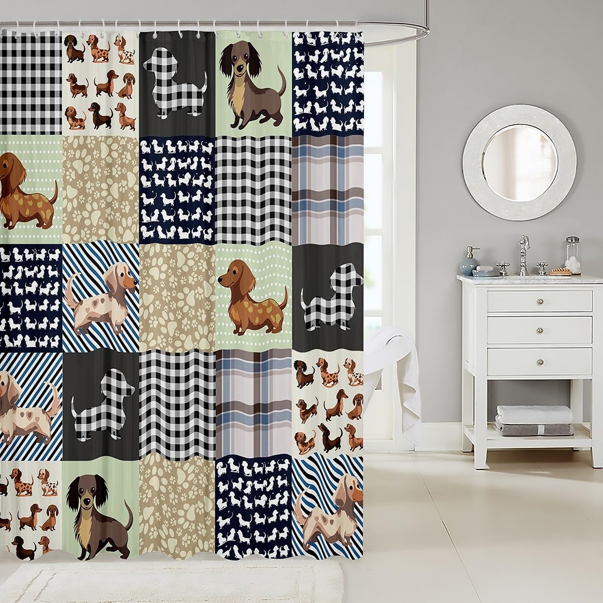 Feelyou Sausage Dog Bath Curtain 72x72 Kids Bathroom Decor