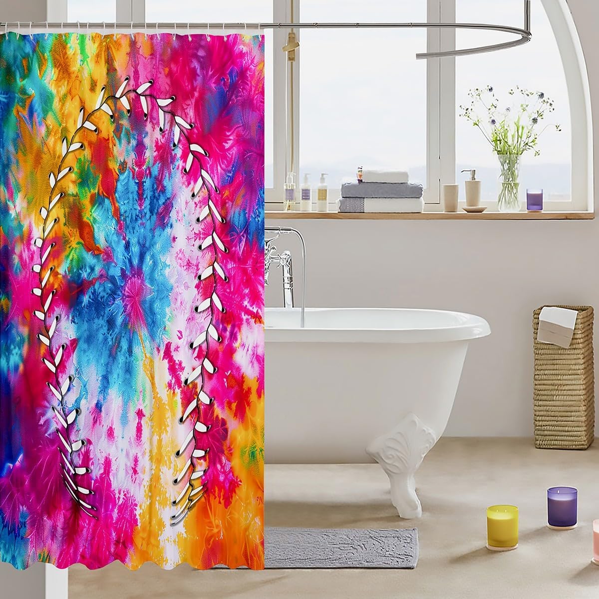 Feelyou Baseball Shower Curtain Set 72x78 Kids Bathroom