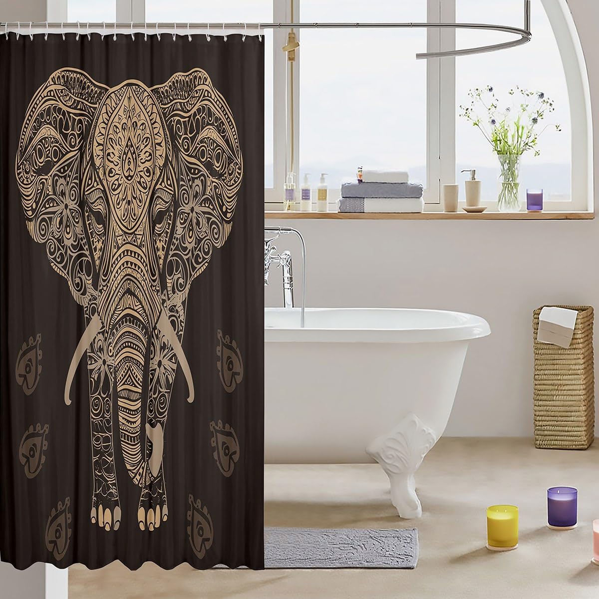 Feelyou Ethnic Elephant Print Shower Curtain Set