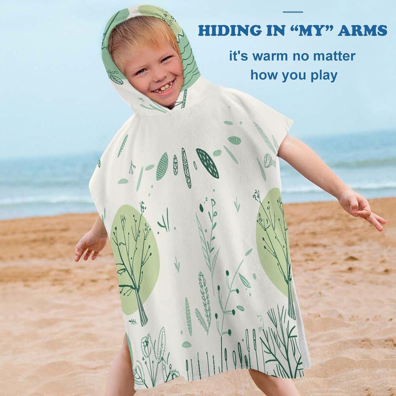 Kids Hooded Bath Towel with Leaves Print