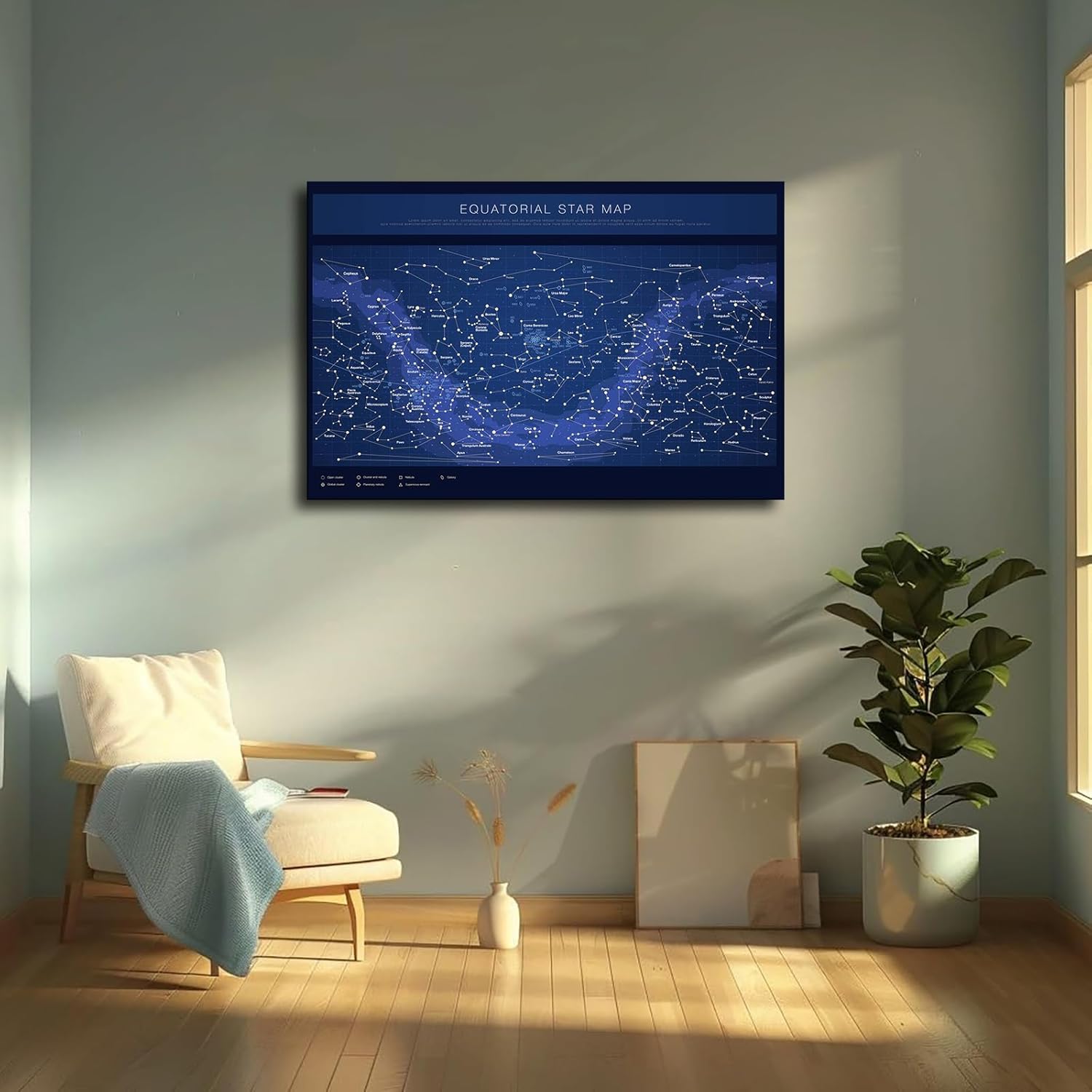 Highly Detailed Equatorial Star Map Poster Canvas Wall Art Framed
