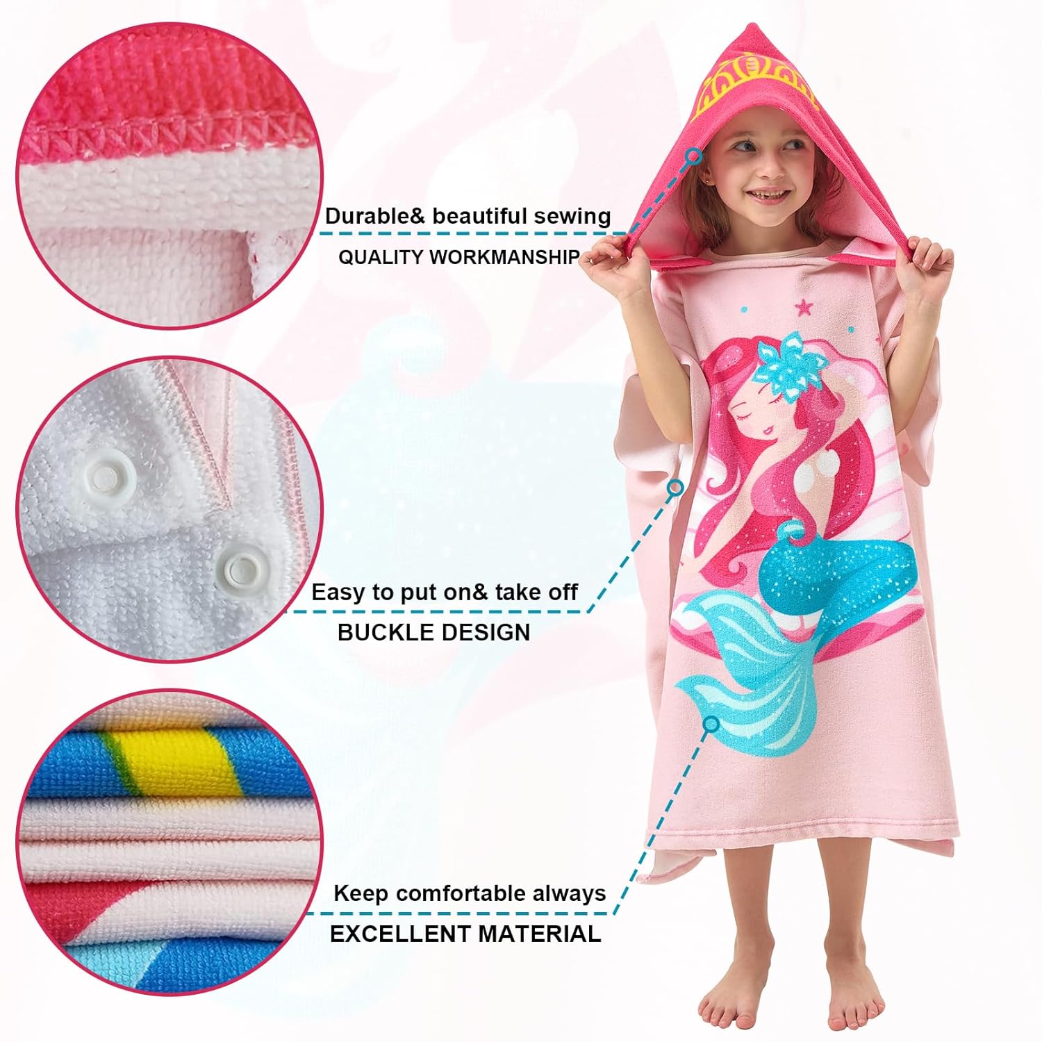 PINNKKU Mermaid Hooded Towel for Kids