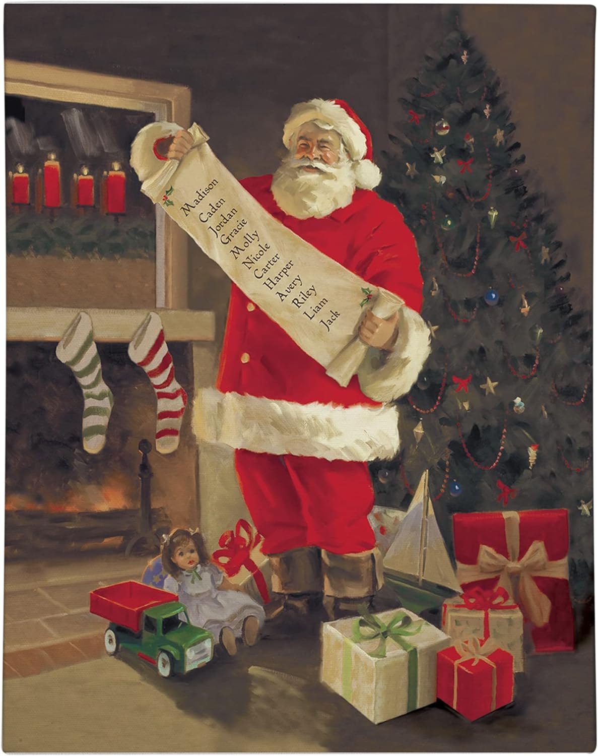 Personalized Santas List Canvas Family Christmas Decor