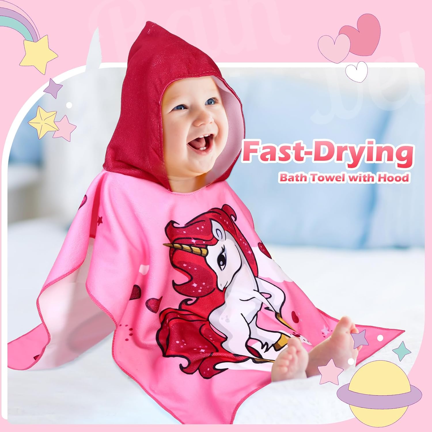 Oudain 6 Pcs Hooded Bath Towels for Kids 1