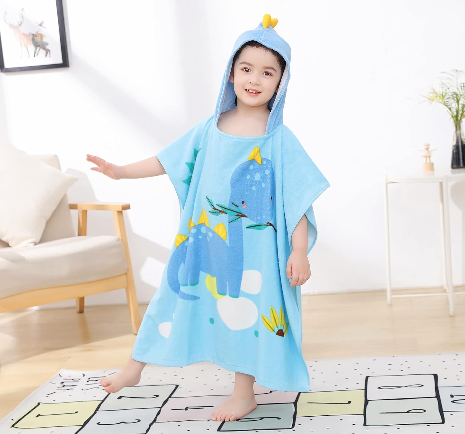 TONWHAR Kids Hooded Poncho Towel - Stegosaurus Cartoon Pattern 1-5 Years