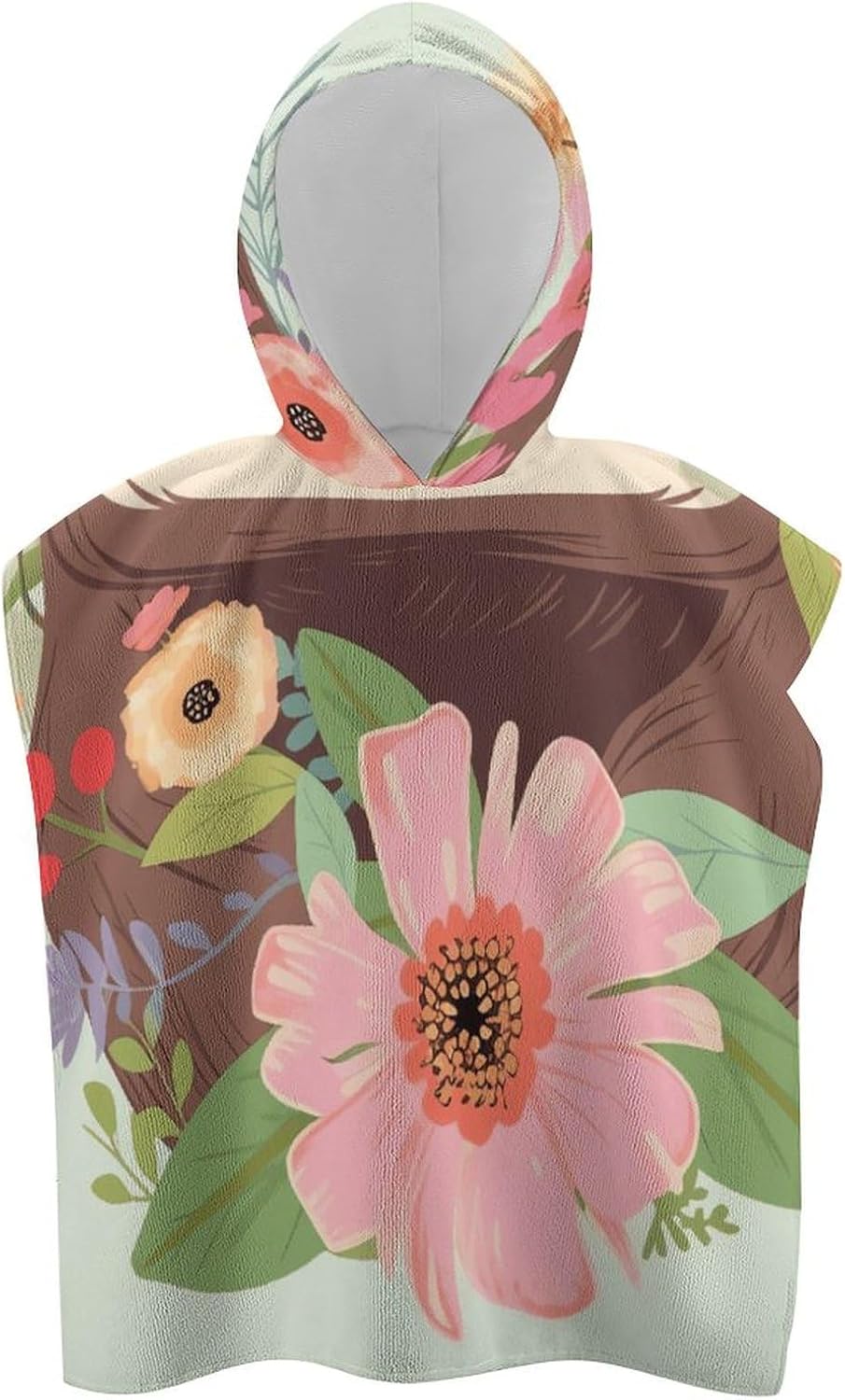 Kids Bath Towel with Sloth and Flowers Print