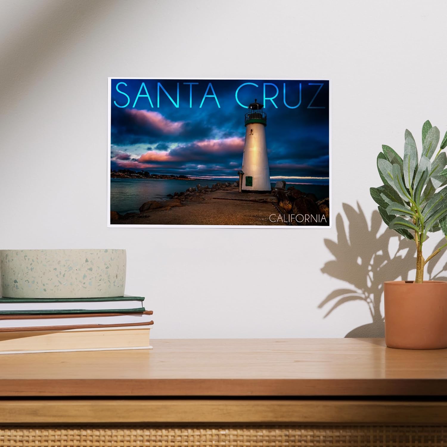 Lantern Press 8x12 Art Print Santa Cruz Lighthouse Night Sky
