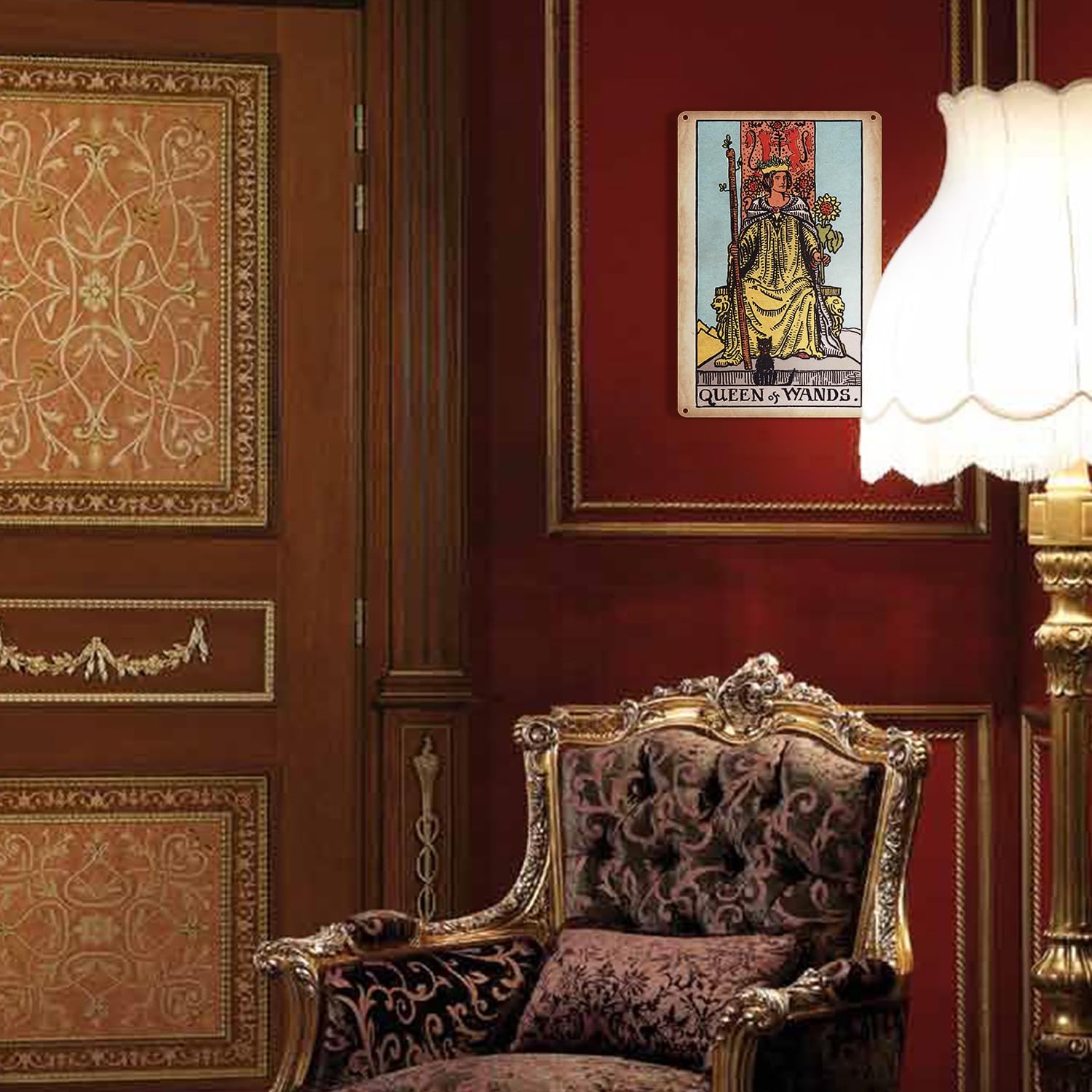 KERUNSM Queen of Wands Tarot Poster Retro Metal Wall Art 8x12 Inches