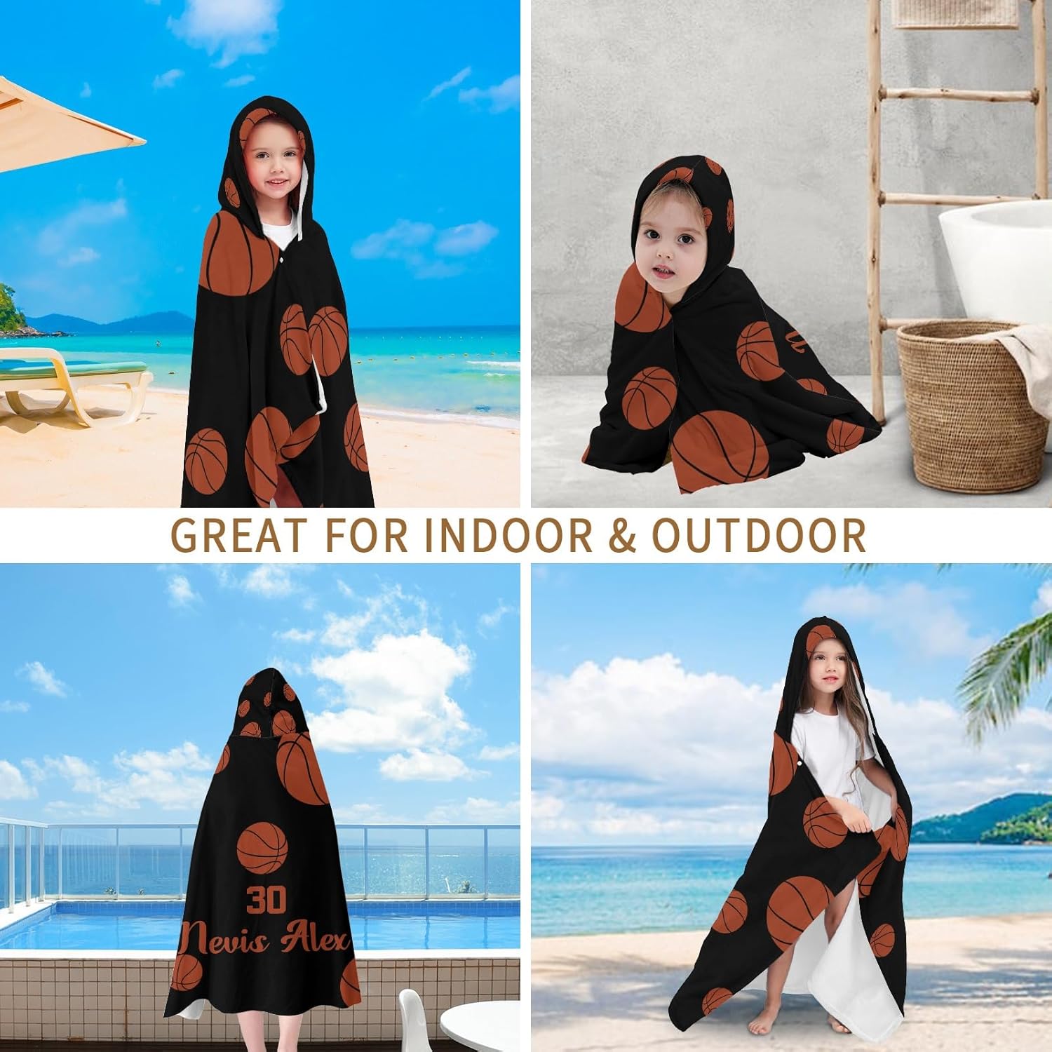 Deven Sport Basketball Personalized Hooded Bath Towel for Kids