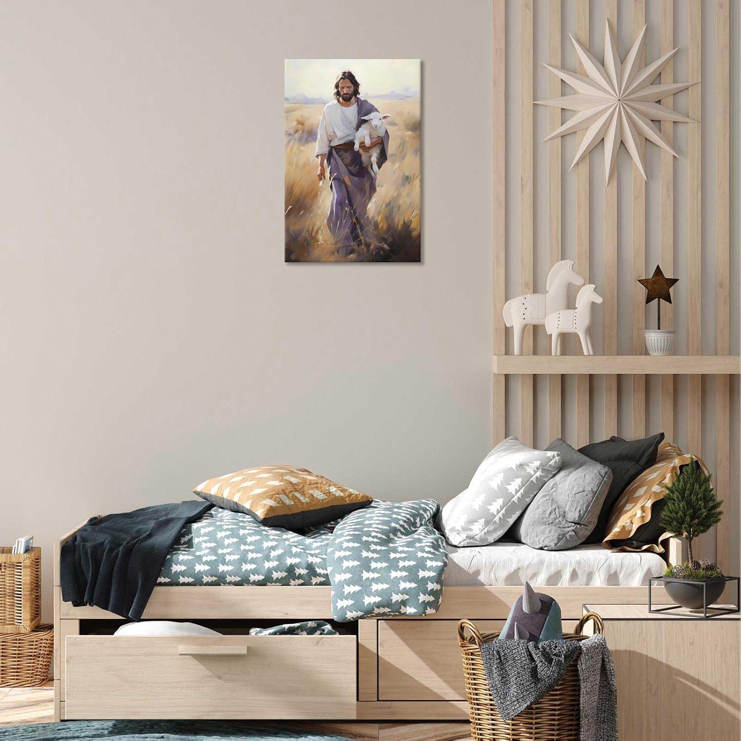 Jesus and the Lamb Poster Canvas Wall Art 12x16in Framed