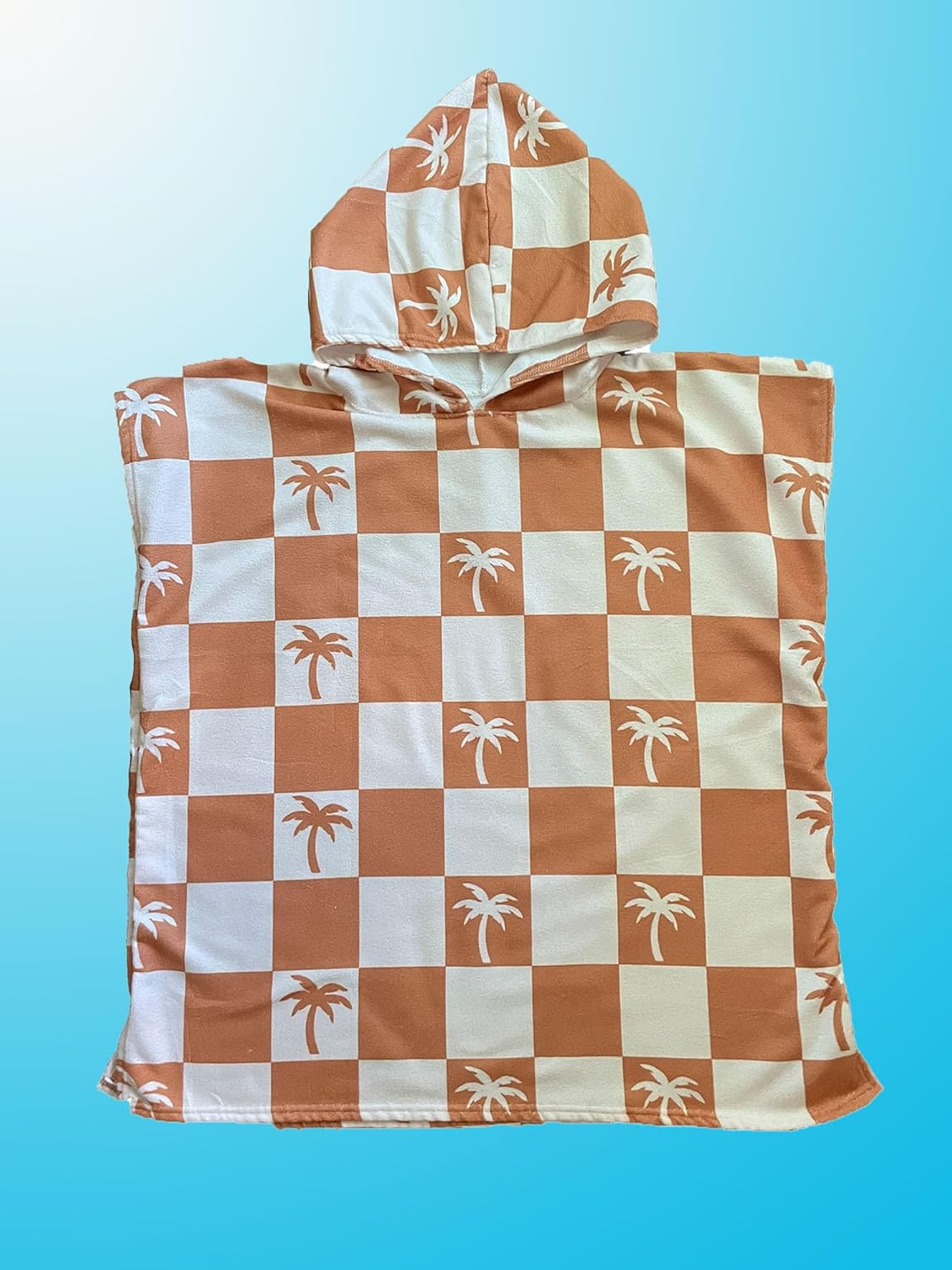 Kids Hooded Towel Poncho - Navy Blue Palm Trees