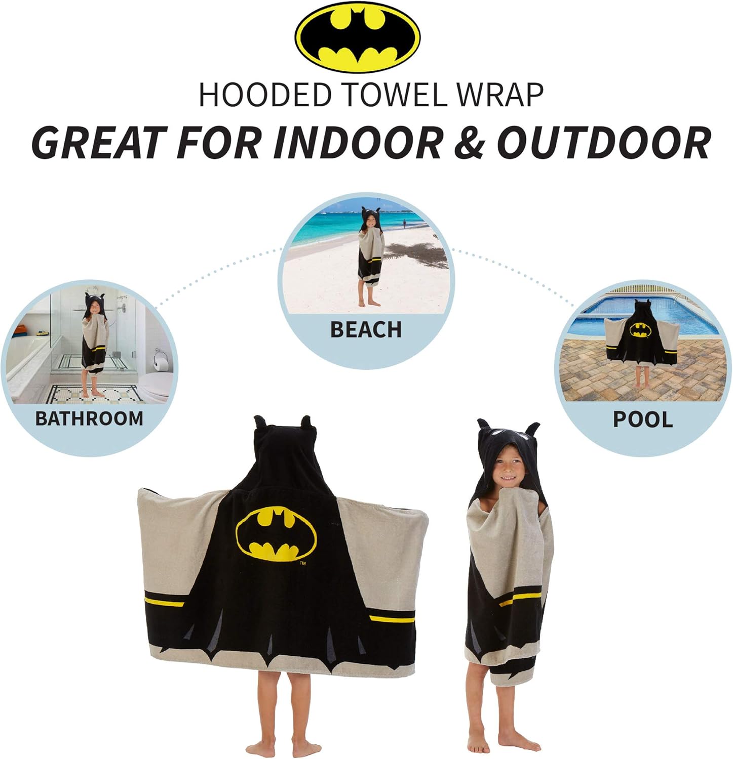 Batman Kids Bath Pool Beach Hooded Towel Wrap 24 x 50