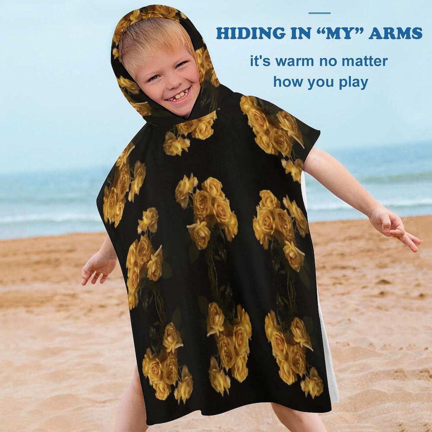 Kids Hooded Bath Towel with Yellow Roses Design