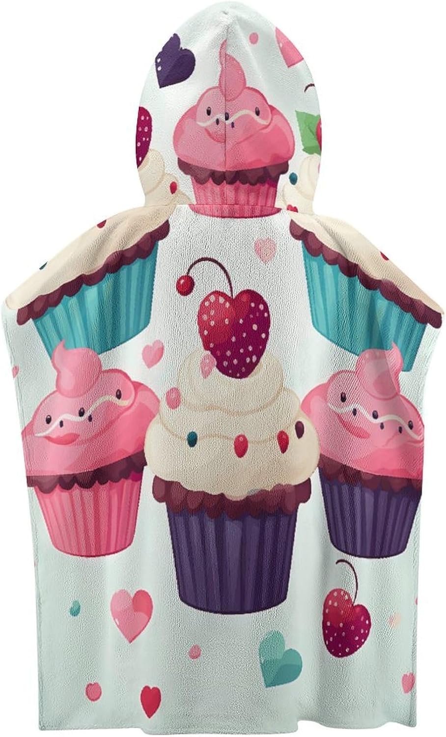 Kids Hooded Beach Towel with Cupcake Candy Hearts Print