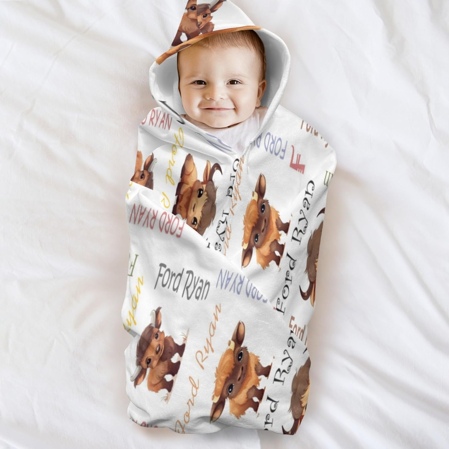 Personalized Buffalo Hooded Kids Bath Towel with Name
