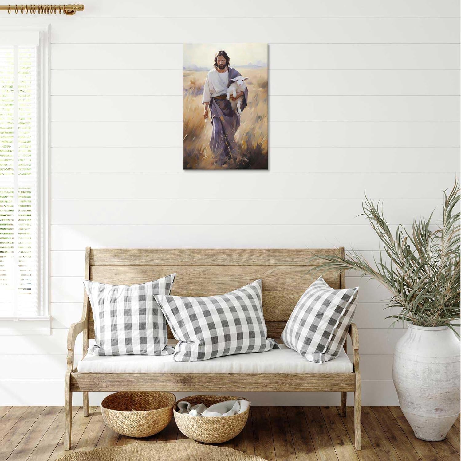 Jesus and the Lamb Poster Canvas Wall Art 12x16in Framed
