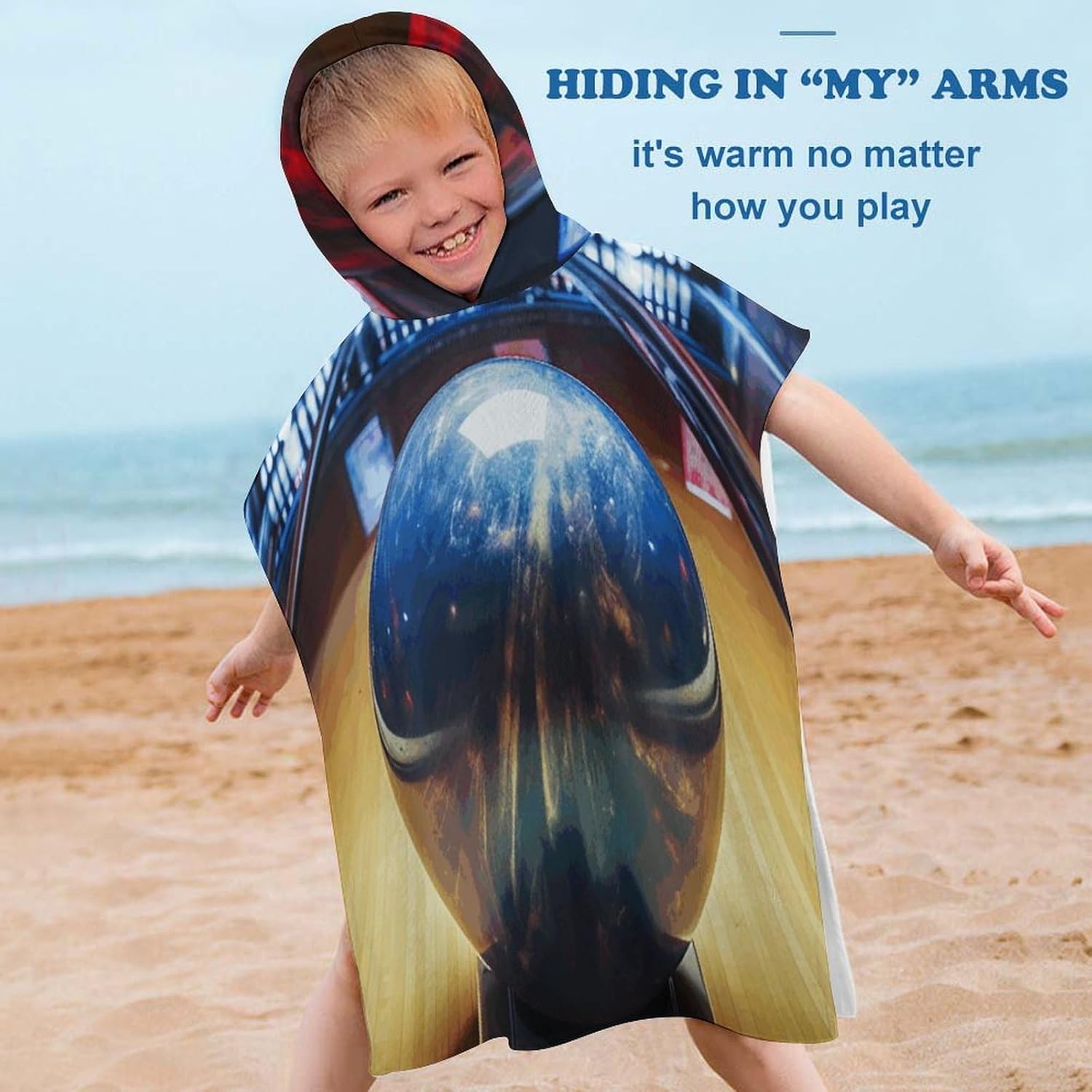 Kids Hooded Bath Towel with Bowling Print