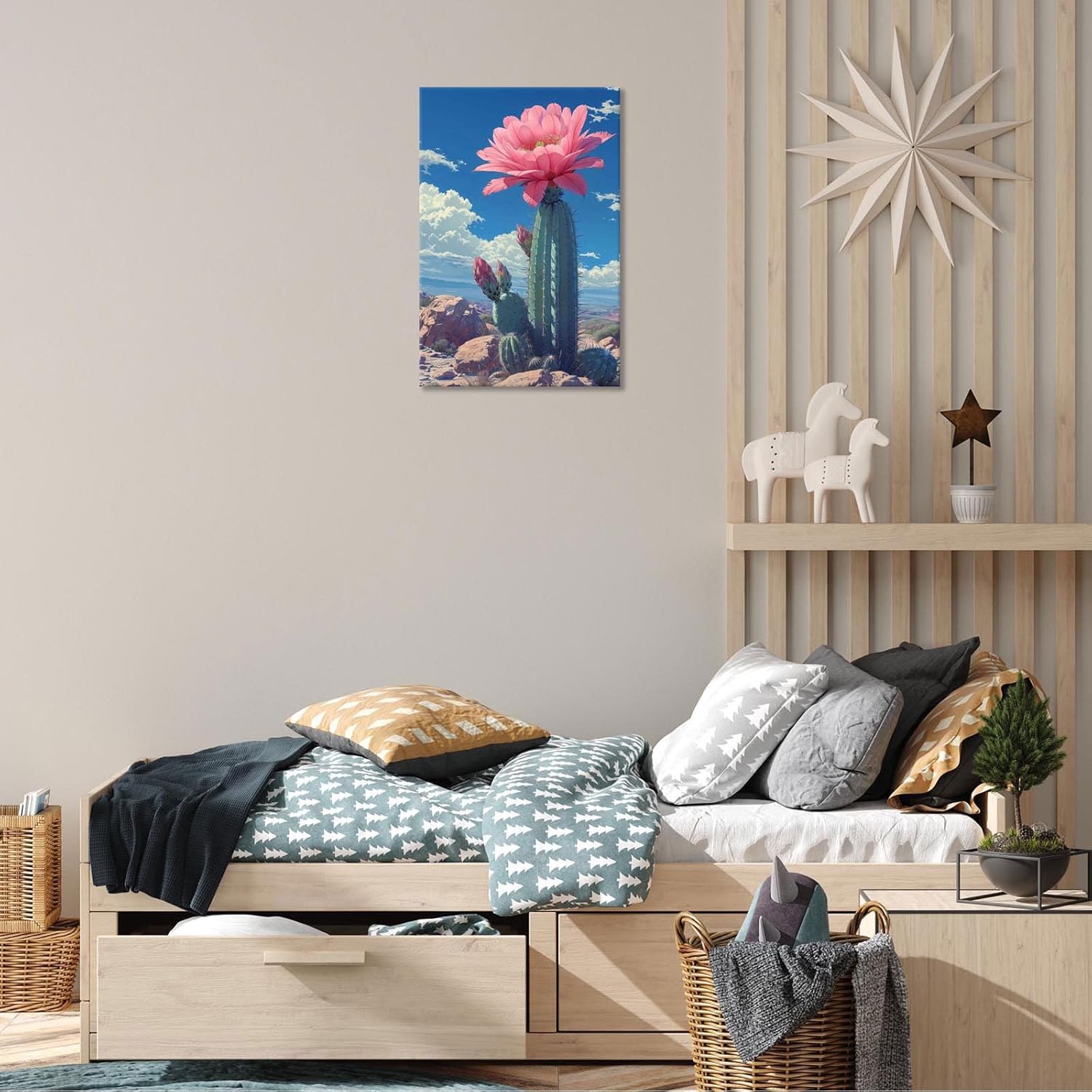 Desert Landscape Cactus Poster 12x16in Framed