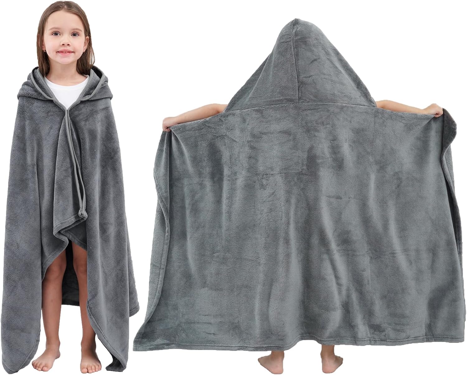 Hiturbo Kids Fleece Hooded Bath Towel - 50x30 Inches Gray