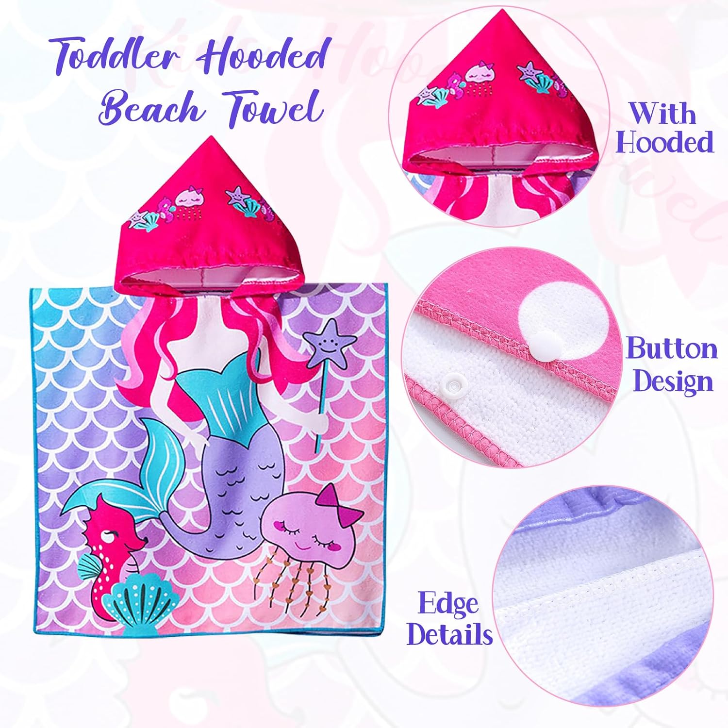 Mermaid Hooded Bath Towel for Toddler Girls 2-4 Years