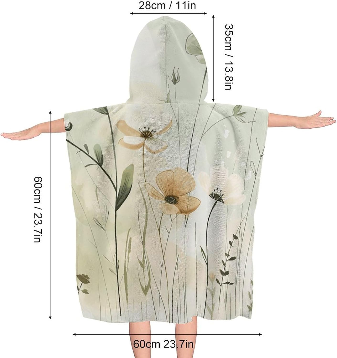 Kids Hooded Beach Towel with Delicate Flower Print