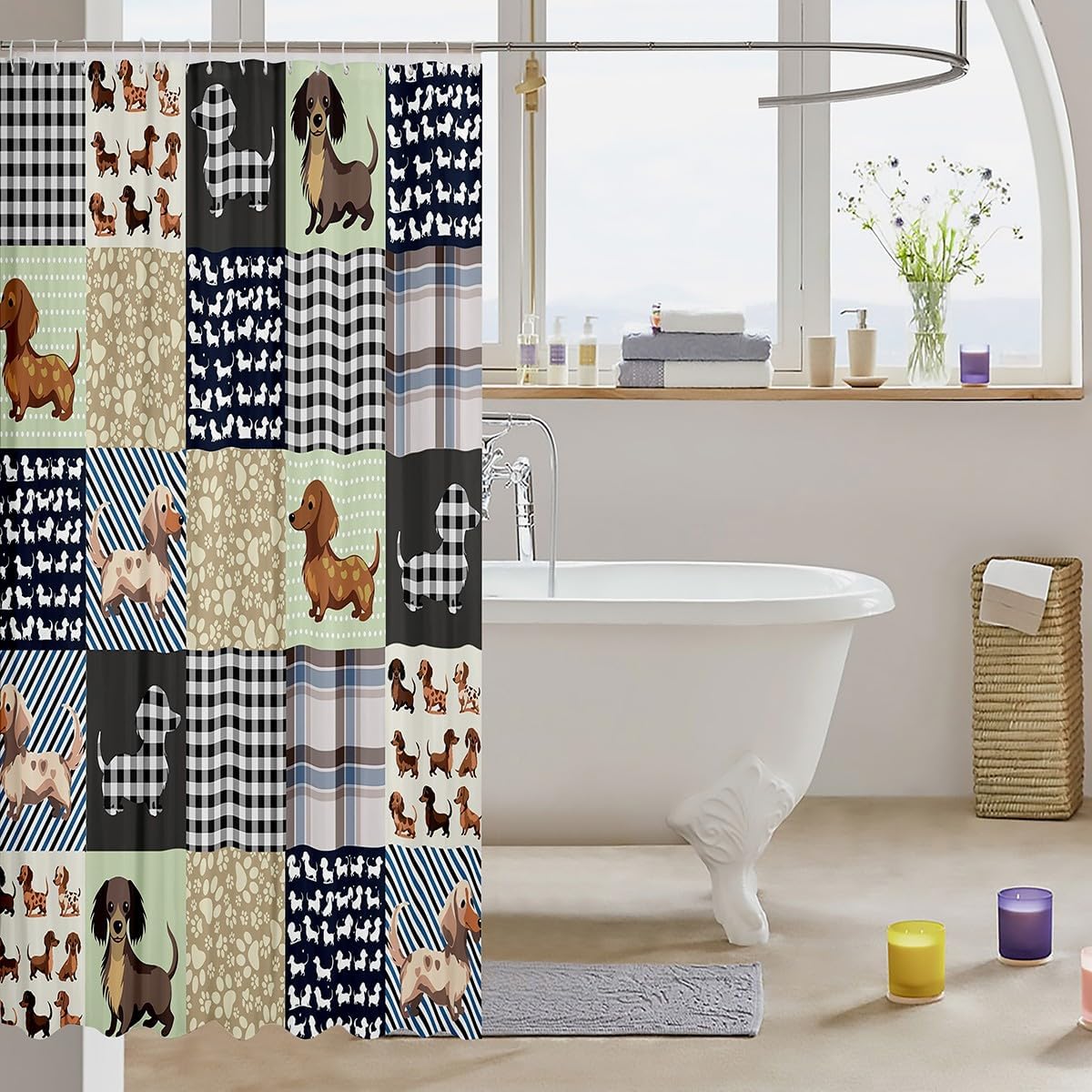 Feelyou Sausage Dog Bath Curtain 72x72 Kids Bathroom Decor