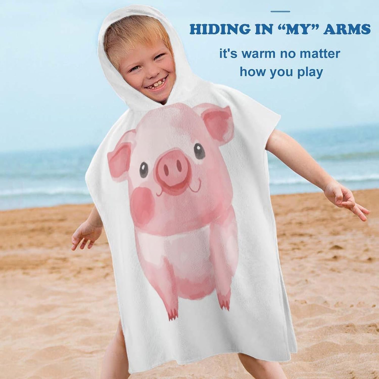 Kids Hooded Towel with Pig Print for Boys Girls
