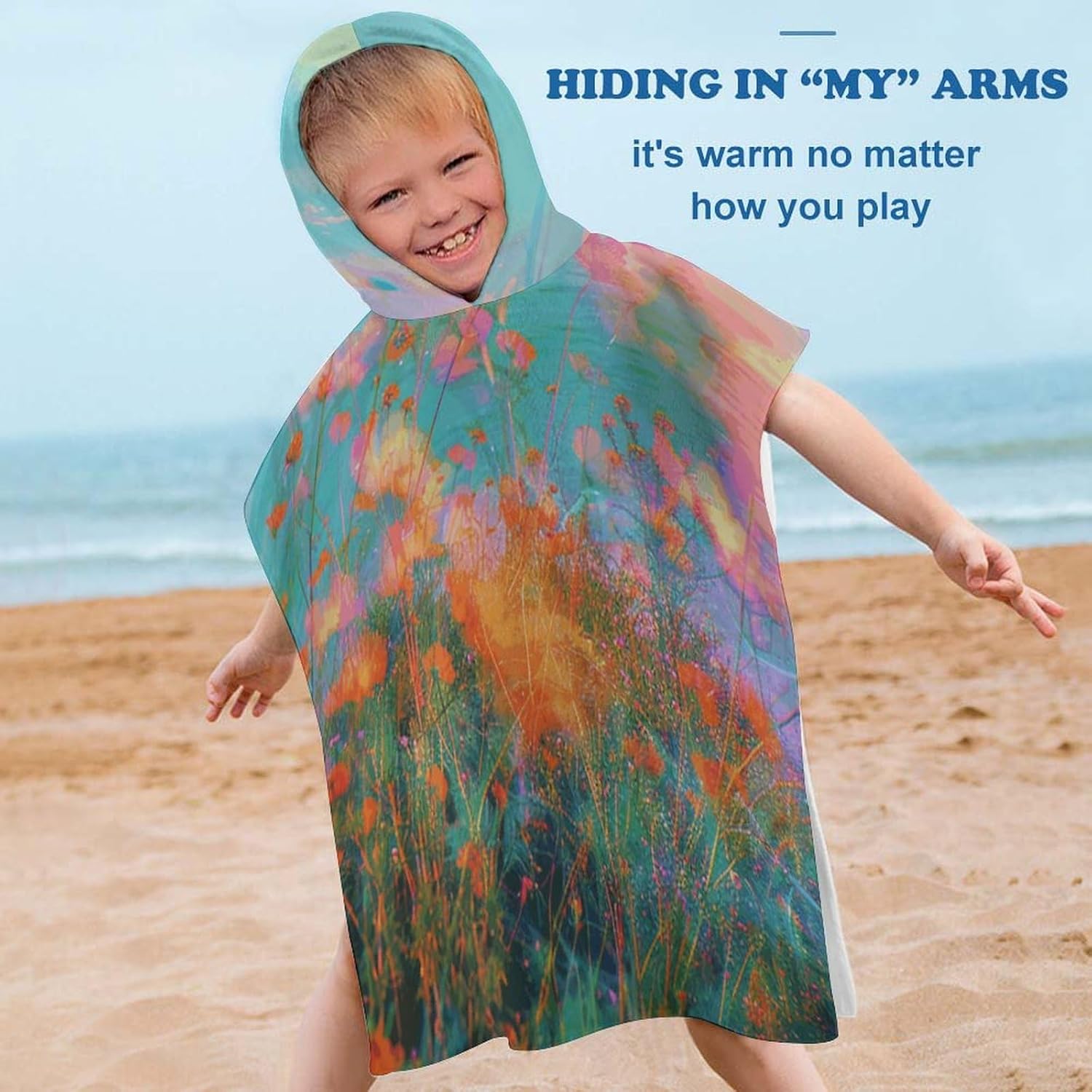 Kids Hooded Towel with Blurry Flowers Print