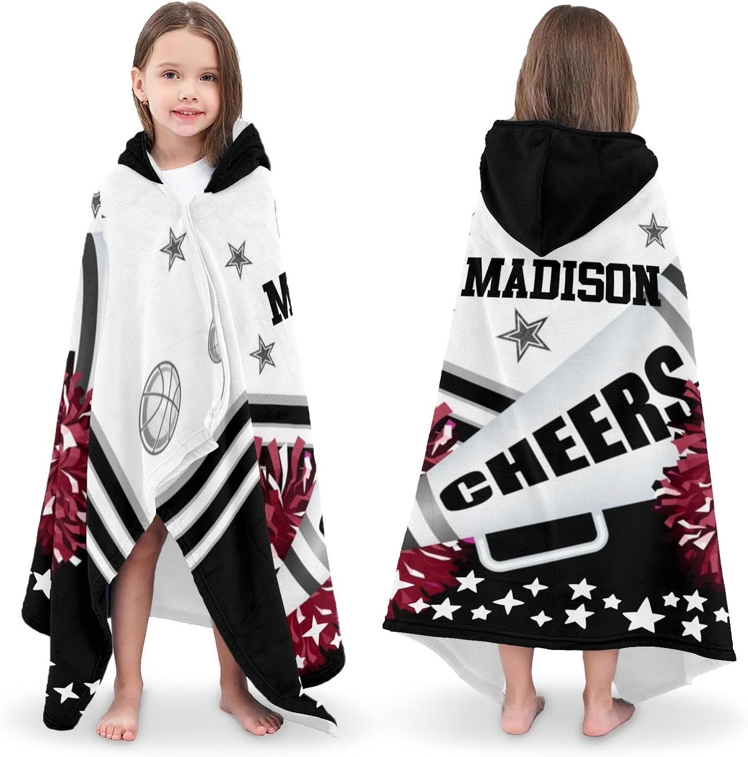 Personalized Kids Bath Towel with Hood and Cheer Quote Football Design