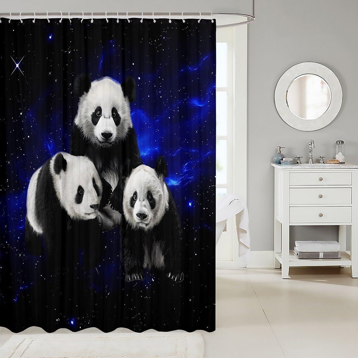 Feelyou Galaxy Panda Shower Curtain Set for Kids