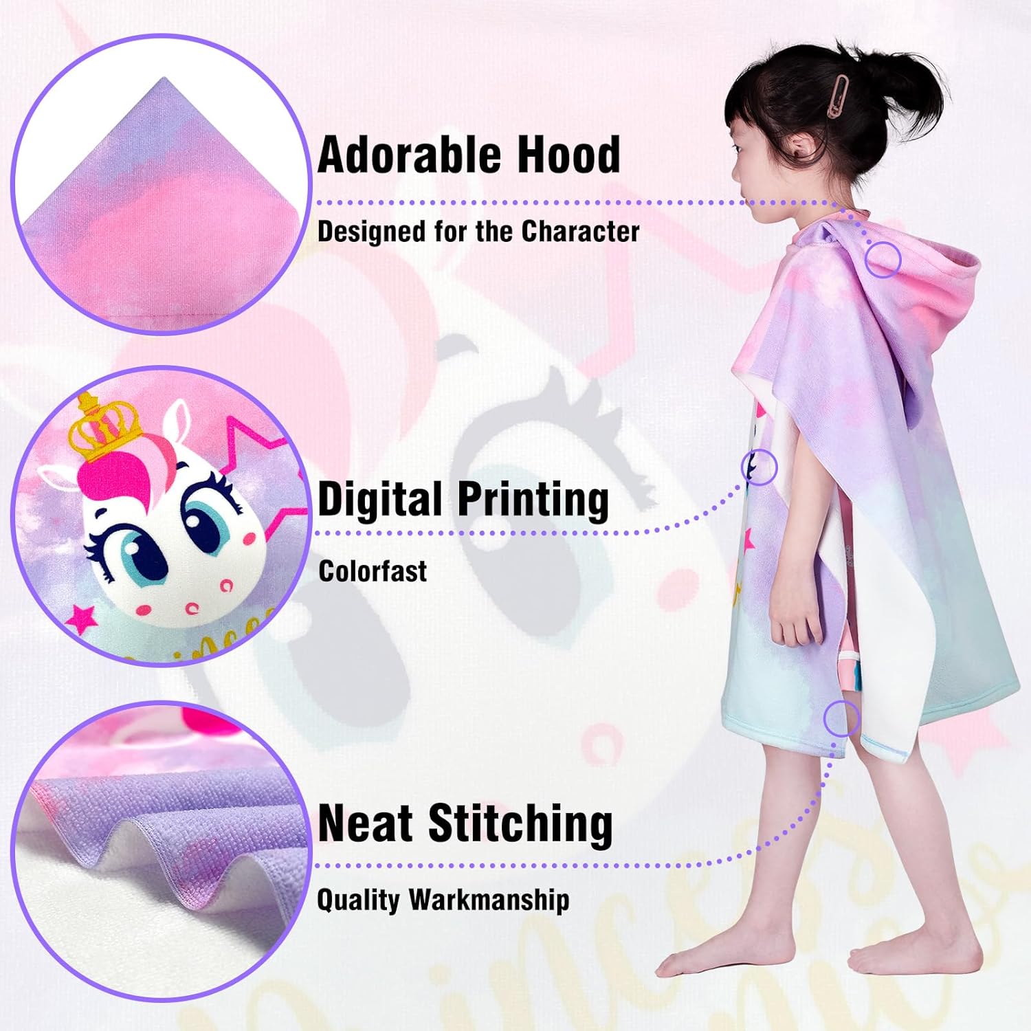Growell Hooded Kids Beach Towel with Unicorn Design