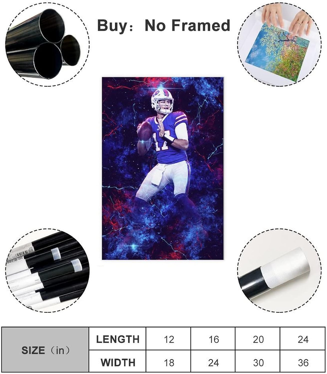 SHISHEN Josh Allen Football Art Poster 12x18 Inch