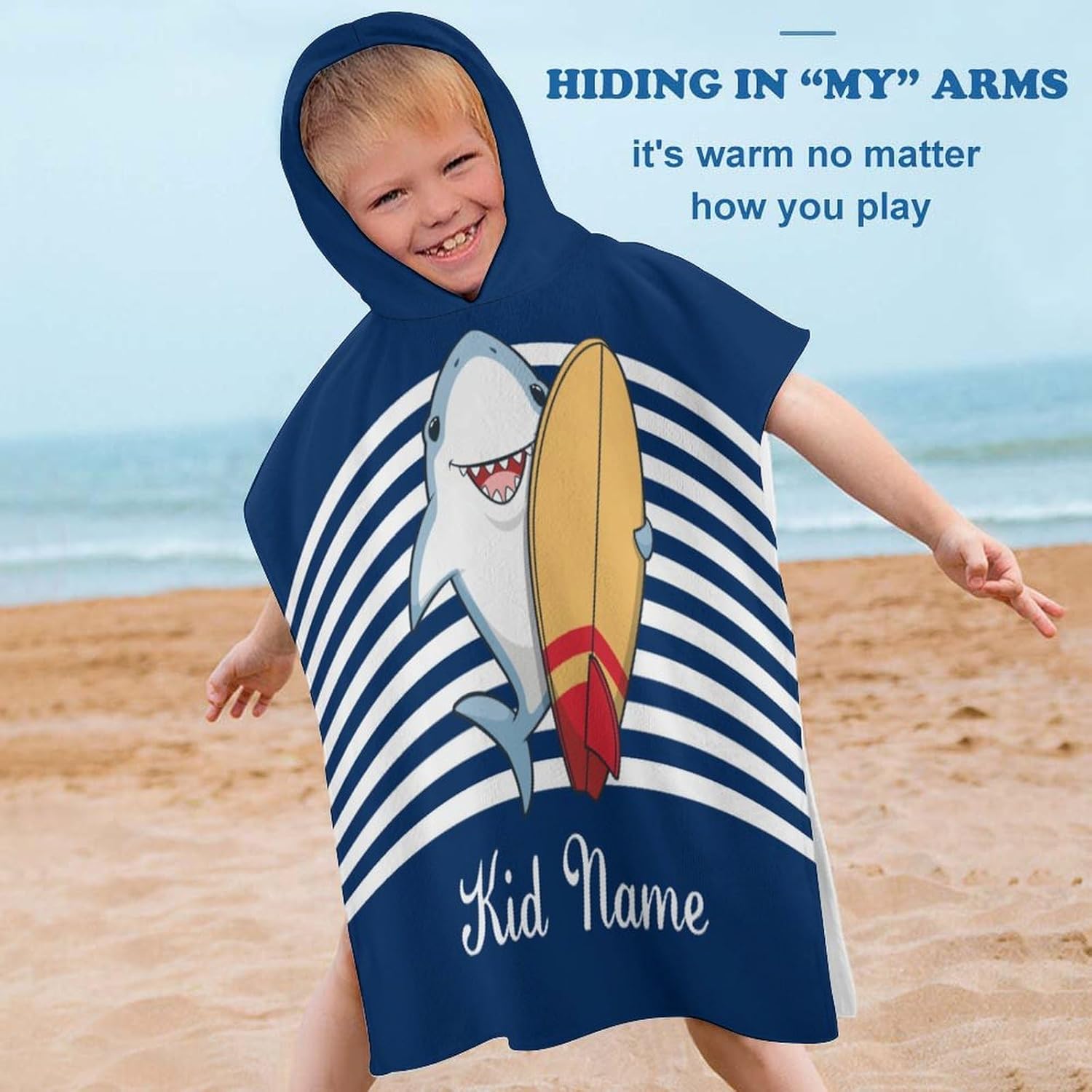 Custom Kids Beach Towel with Hood and Stripes