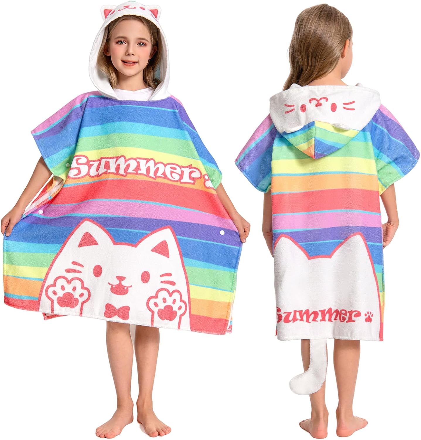 OLAOLA Striped Cat Hooded Kids Beach Towel