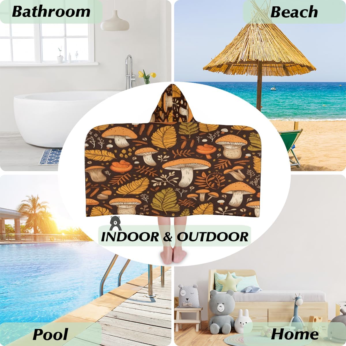Pardick Kids Bath Towel with Hood and Mushroom Design