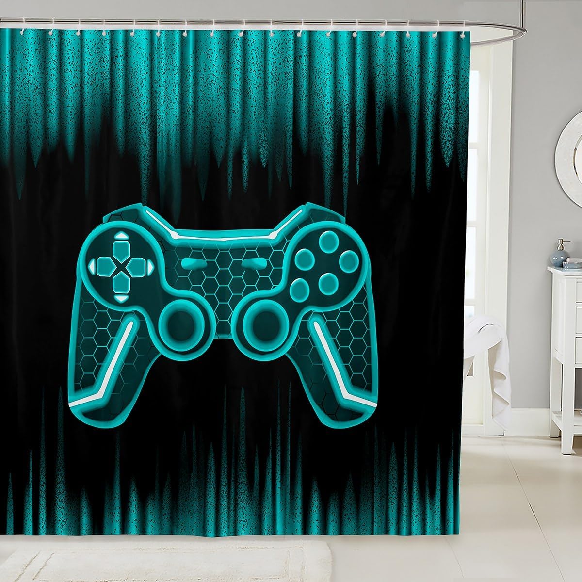 Feelyou Gamer Shower Curtain 72x72 Kids Game Controller Bath Set