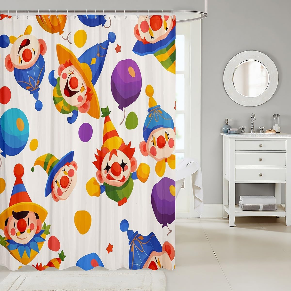 Cartoon Clown Waterproof Bathroom Curtain for Kids