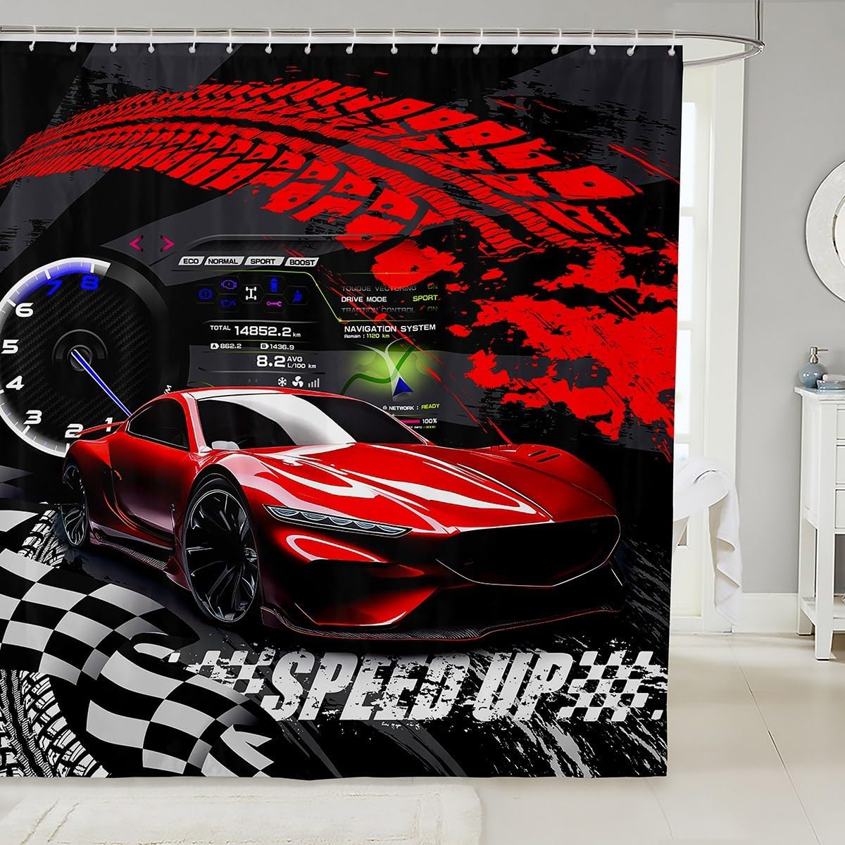 Feelyou Kids Race Car Bath Curtain Set 72x72
