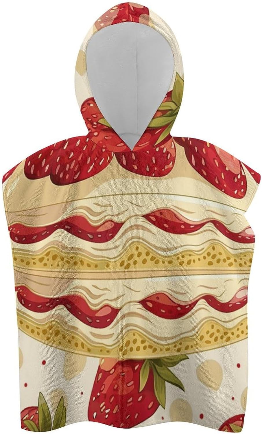 Kids Hooded Beach Towel with Strawberries and Cake Print