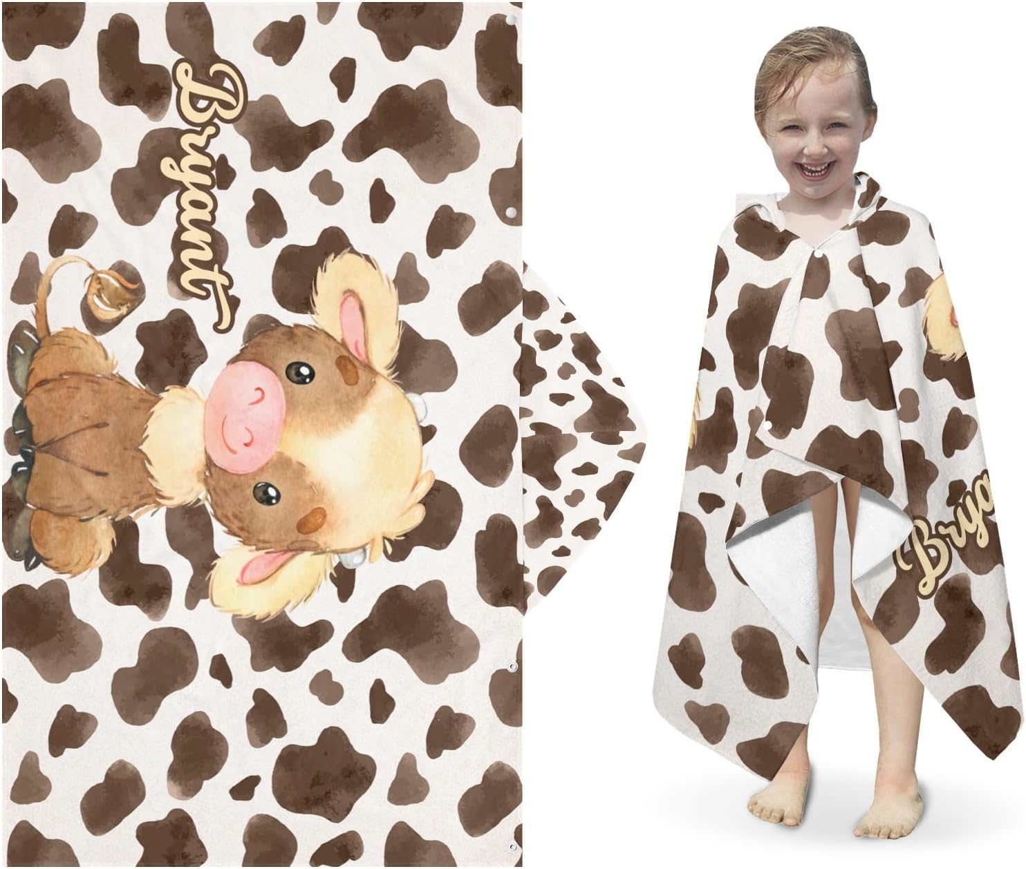 Eiis Unidesign Hooded Cartoon Cow Kids Beach Towel Wrap