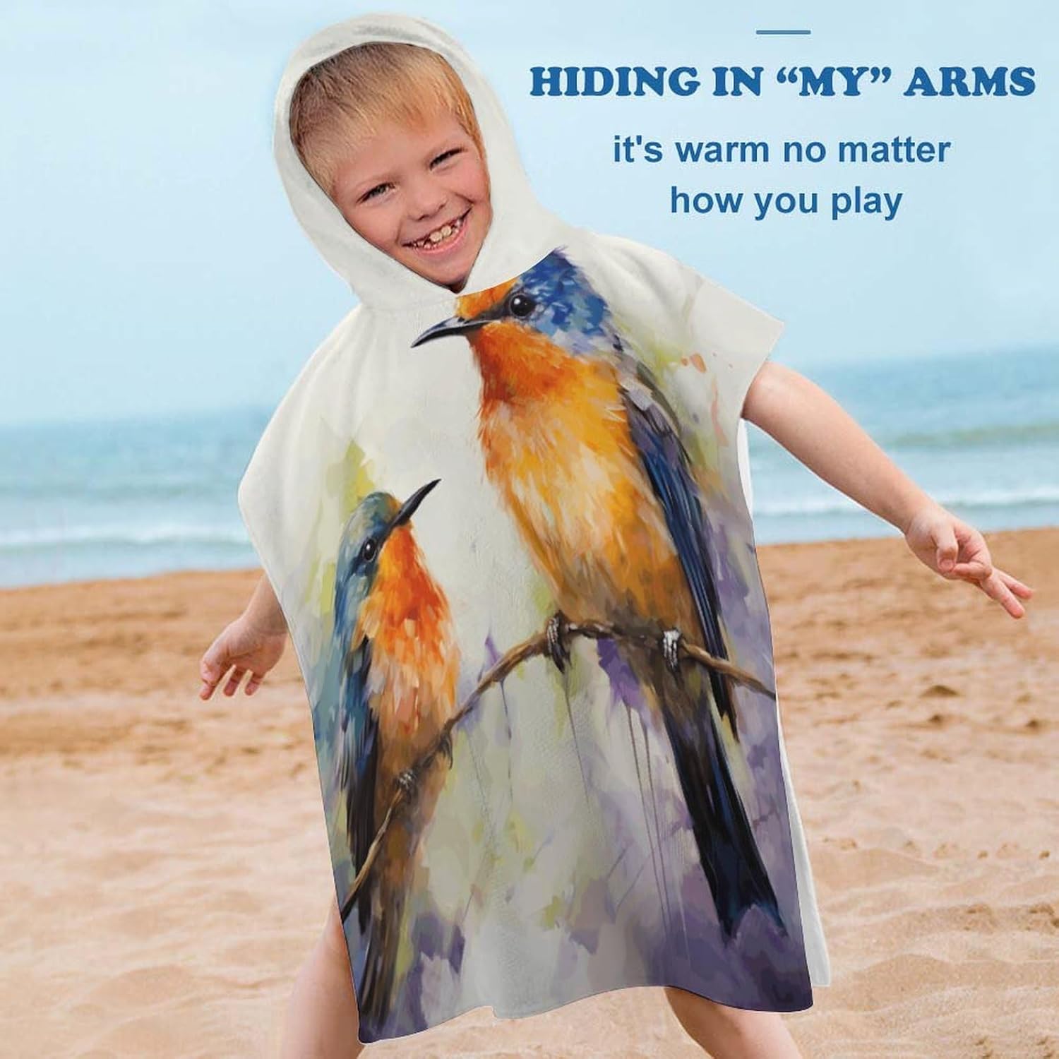 Kids Hooded Bath Towel with Bird Print