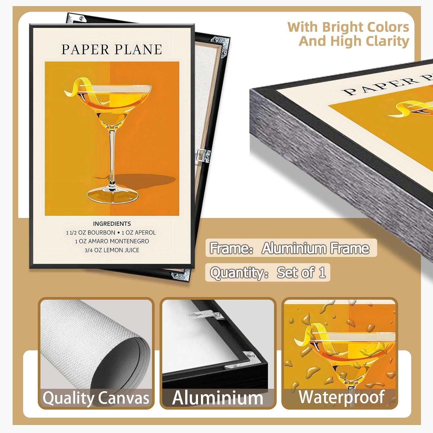Vintage Cocktail Poster 12x16in Framed Wall Art