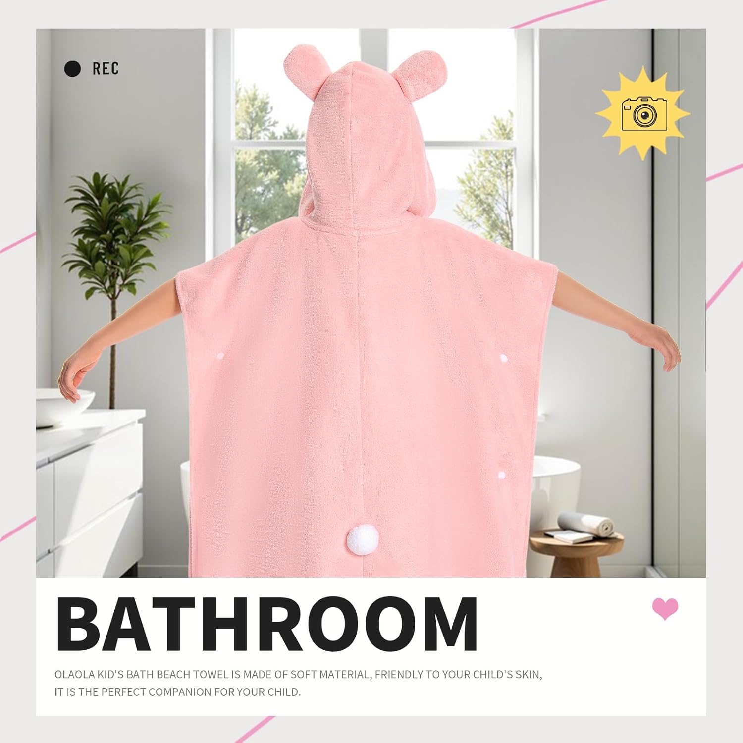 OLAOLA Bunny Hooded Kids Beach Towel for 3-12 Years