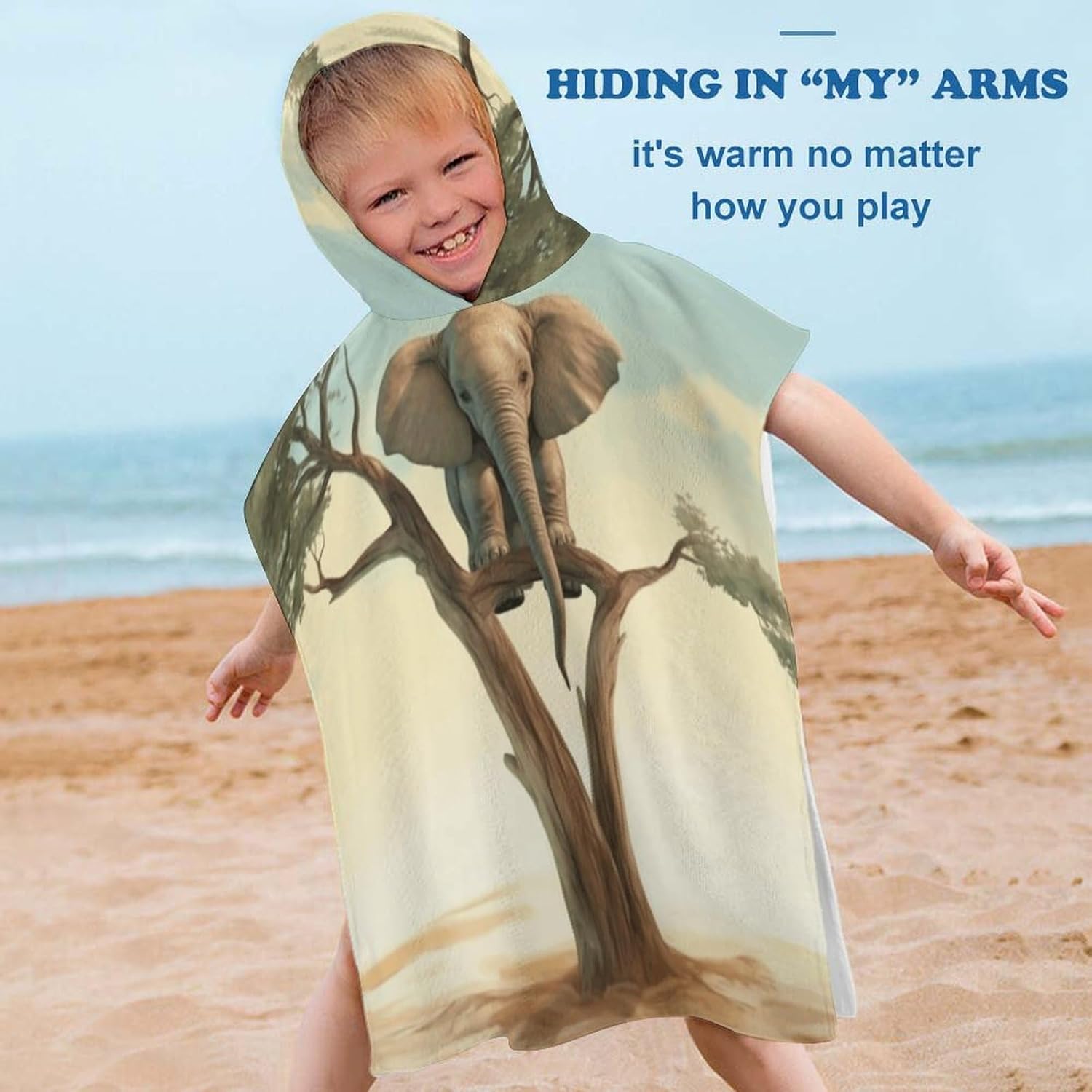 Kids Hooded Beach Towel with Elephant Print