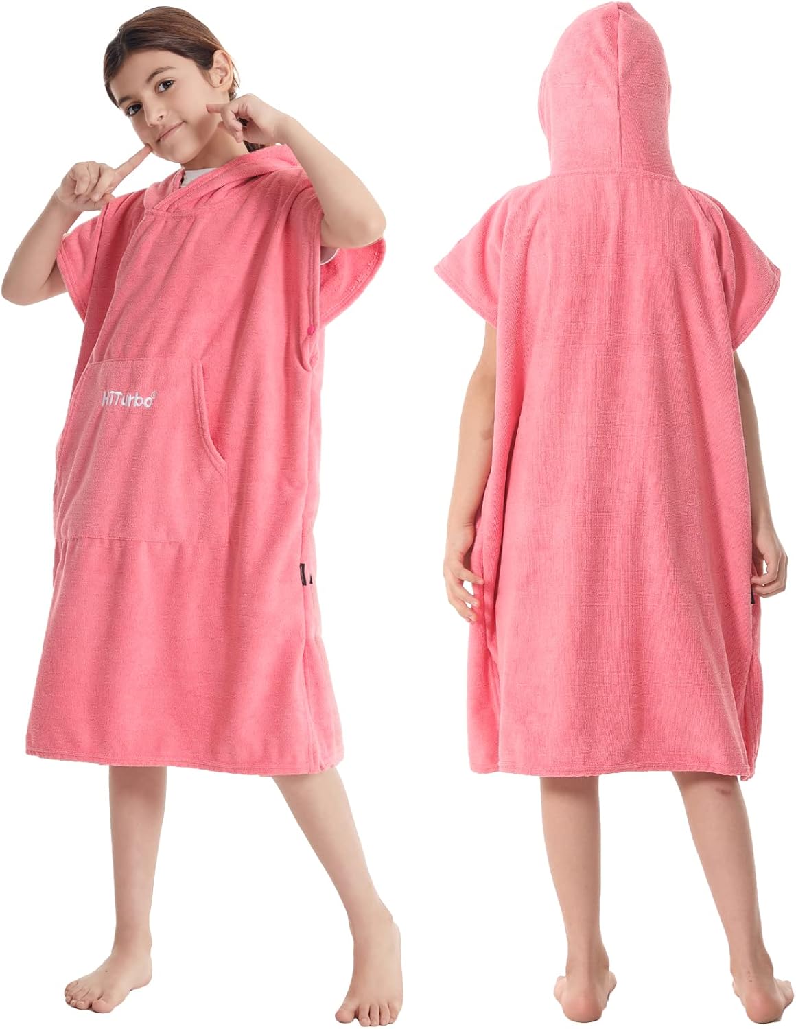 Hiturbo Kids Changing Towel Hoodie - Quick Dry Microfiber Bath Towel - Pink