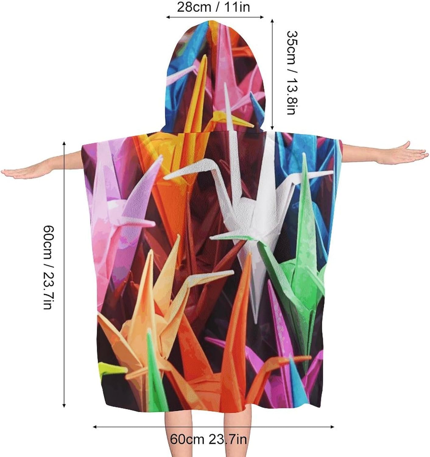 Kids Hooded Beach Towel with Origami Cranes Print
