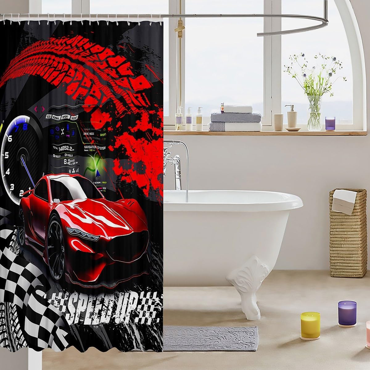 Feelyou Kids Race Car Bath Curtain Set 72x72