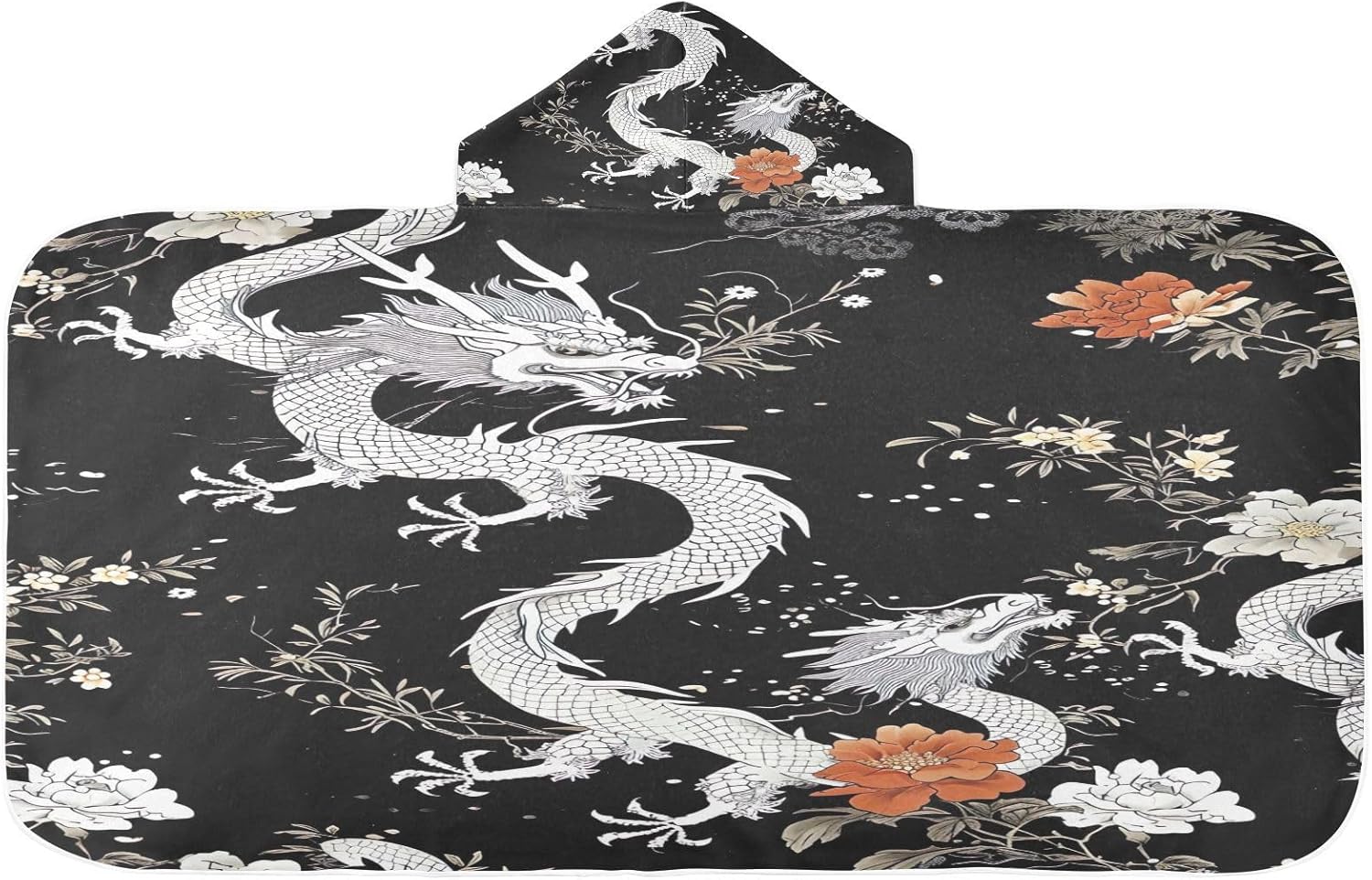 Blueangle Kids Bath Towel Wrap - Black Dragons Hooded Towel