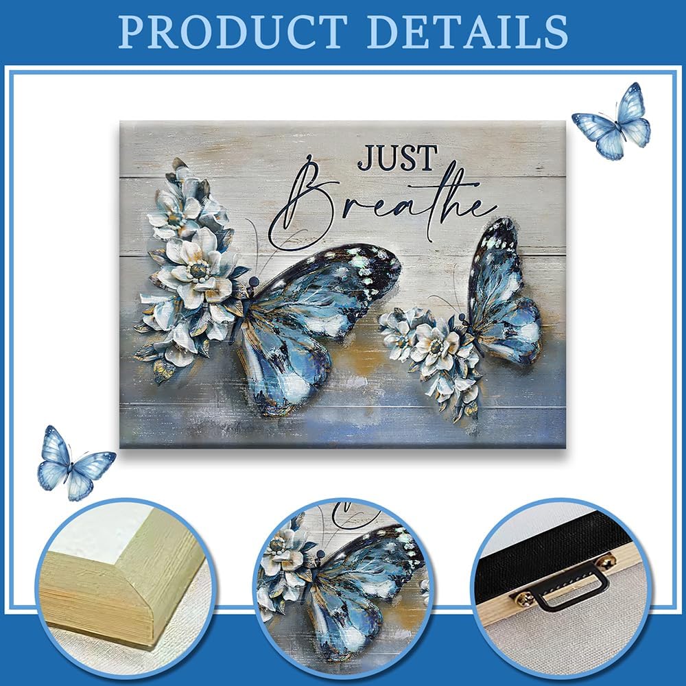 Farmhouse Blue Butterfly Wall Art Canvas Print