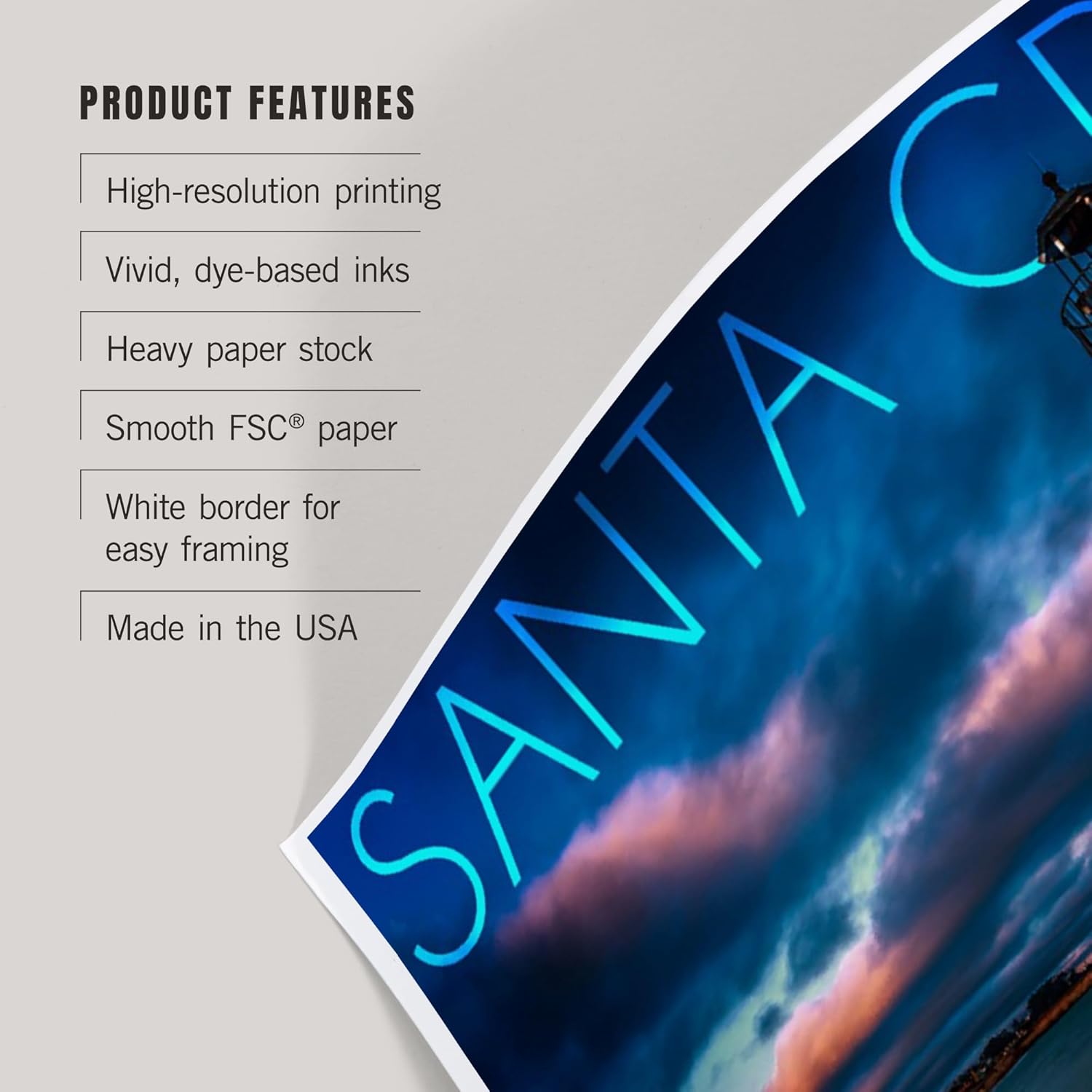 Lantern Press 8x12 Art Print Santa Cruz Lighthouse Night Sky